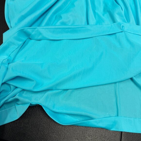 VTG Lorraine Nylon Nightgown LARGE Aqua Blue Sleeveless Long Lace Trim Made USA - Picture 8 of 8